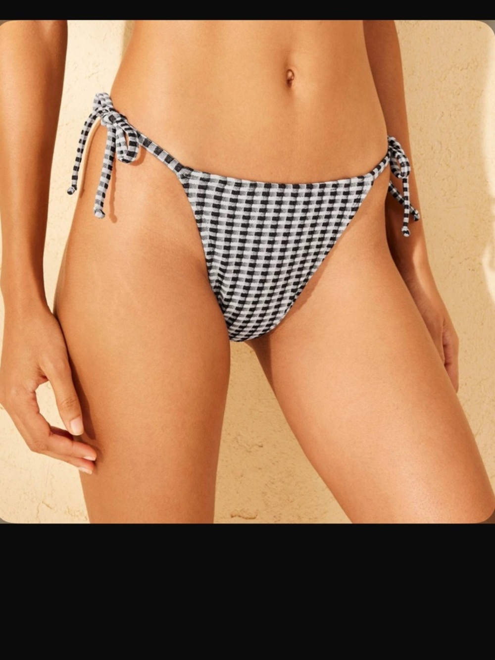 wild fable Black & White Gingham Tie-Side Bikini Bottom L (12-14)
